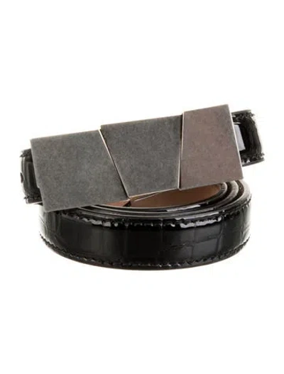 Pre-owned Khaite Skinny Embossed Leather Waist Belt In Black