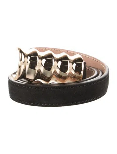 Pre-owned Khaite Skinny Suede Belt In Black