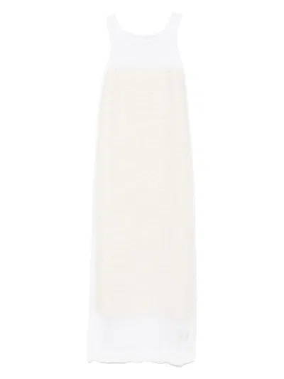 Khaite Miriele Tweed-paneled Knitted Maxi Dress In White