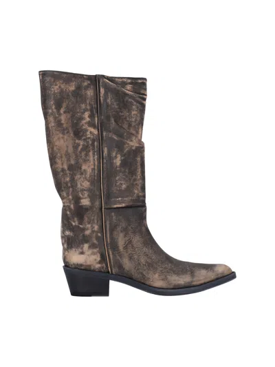 Khaite Slouchy Leather Western Boots In Black