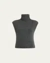 Khaite Sly Cap-sleeve Turtleneck Cashmere Top In Gray