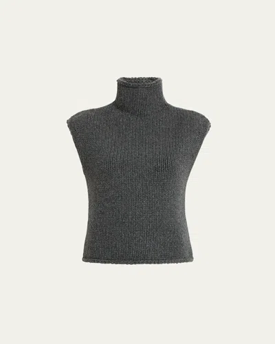 Khaite Sly Cap-sleeve Turtleneck Cashmere Top In Gray