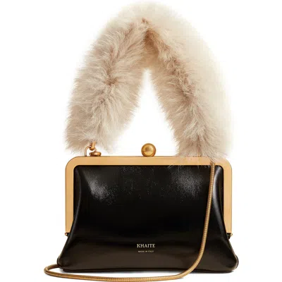 Khaite Lilith Small Shearling-trimmed Leather Tote Bag In Black