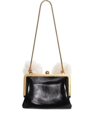 Khaite Small Lilith Shearling-strap Shoulder Bag In Black