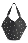 Khaite Lotus Small Tote Black Pebbled Leather With Grommets In Black