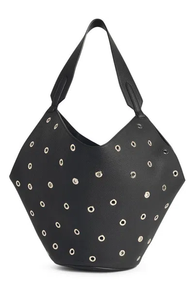 Khaite Lotus Small Embellished Textured-leather Tote In Black