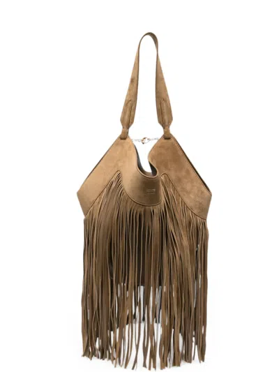 Khaite Small Lotus Fringed-design Tote Bag In Brown