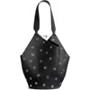 Khaite Lotus Small Tote Black Pebbled Leather With Grommets In Black 200