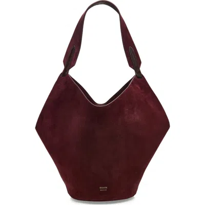 Khaite Small Lotus Suede & Genuine Calf Hair Bag In Burgundy