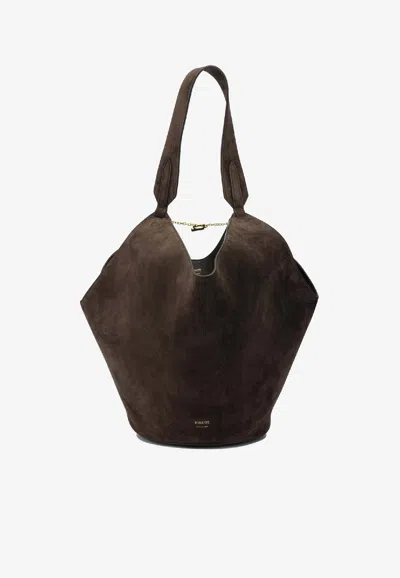 Khaite Small Lotus Suede Tote Bag In Brown