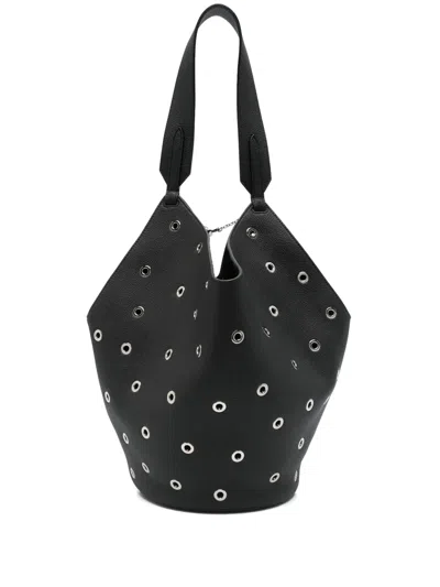 Khaite Lotus Small Embellished Textured-leather Tote In Black