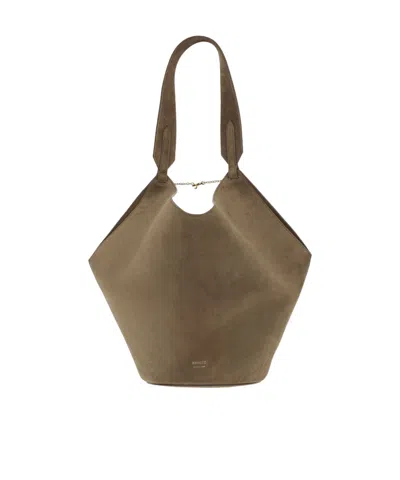 Khaite Small Lotus Tote In Mud Suede