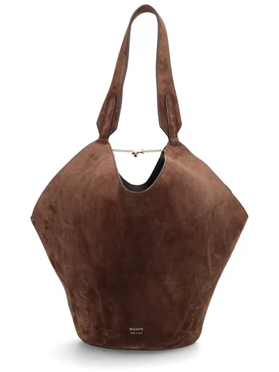 Khaite Small Lotus Tote In Pebbled Leather In Brown