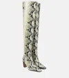 Khaite Davis Croc-effect Leather Knee-high Boots In Beige