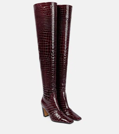 Khaite Snake-effect Leather Knee-high Boots In Burgundy