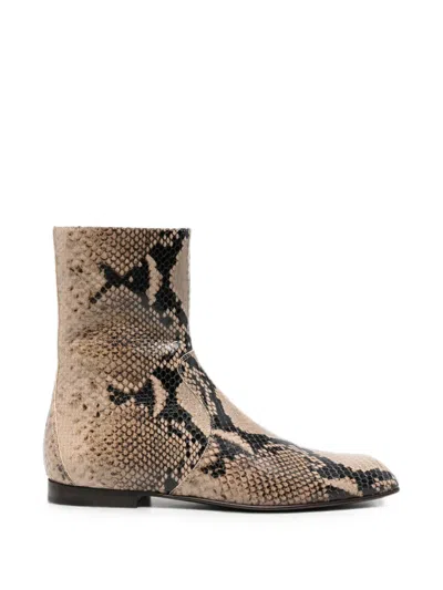 Khaite Colt Python Print Leather Ankle Boots In Neutral