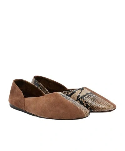 Khaite Snake-effect Leather And Suede Ballet Flats In Brown