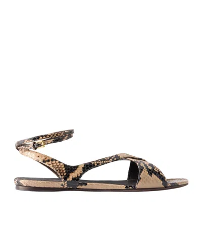 Khaite Liria Snake-effect Leather Flat Sandals In Nude