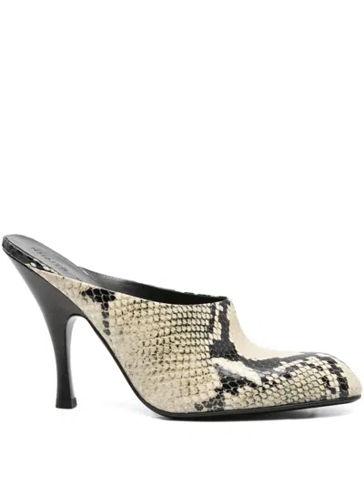 KHAITE SNAKESKIN-EFFECT HEELED MULES