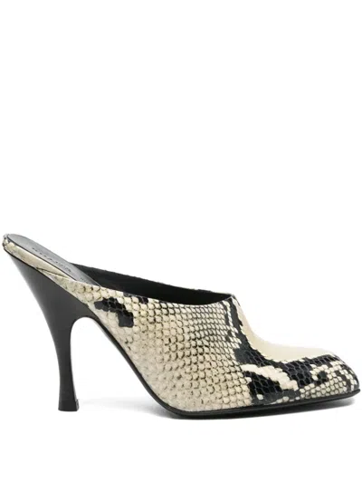 Khaite Snakeskin-effect Heeled Mules In Neutral