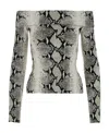 Khaite Vivi Snakeskin-print Foldover Off-the-shoulder Top In Gray