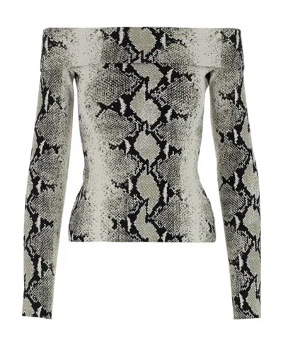 Khaite Snakeskin-print Off-shoulder Top In Gray