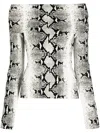 Khaite Vivi Snakeskin-print Foldover Off-the-shoulder Top In White