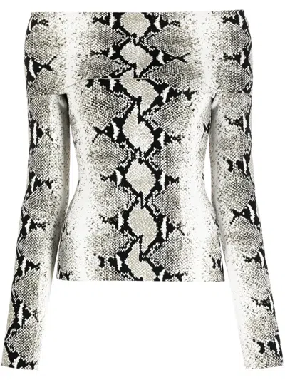 KHAITE SNAKESKIN-PRINT OFF-SHOULDER TOP