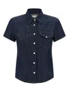 Khaite Snap Button Cotton Denim Shirt In Blue