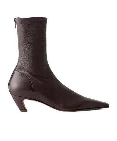 Khaite Solid Color Leather Ankle Boots In Brown