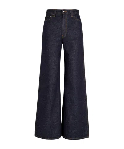 Khaite Solid Color Wide-leg Jeans In Blue