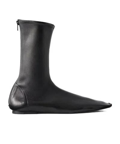 Khaite Solid Leather Ankle Boots In Black