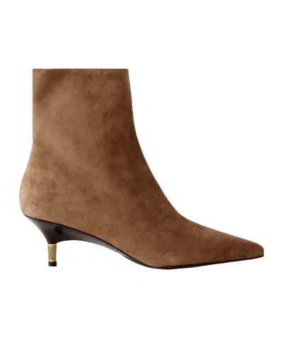 Khaite Solid Suede Ankle Boots In Brown