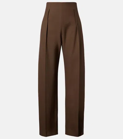 Khaite Somera Pleated Virgin Wool Straight Pants In Brown