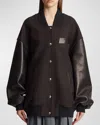 Khaite Spencer Wool-blend Felt And Leather Bomber Jacket In Dark Brown