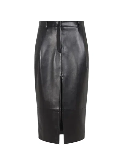 Khaite Split Leather Skirt In Black