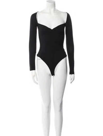 Pre-owned Khaite Square Neckline Long Sleeve Bodysuit In Black