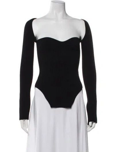 Pre-owned Khaite Square Neckline Long Sleeve Bodysuit In Black