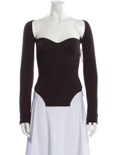 Pre-owned Khaite Square Neckline Long Sleeve Bodysuit In Brown