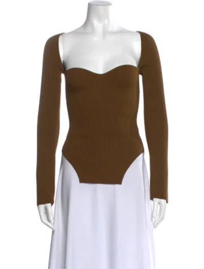 Pre-owned Khaite Square Neckline Long Sleeve Bodysuit In Brown