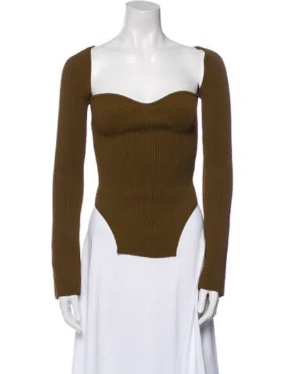 Pre-owned Khaite Square Neckline Long Sleeve Bodysuit In Brown