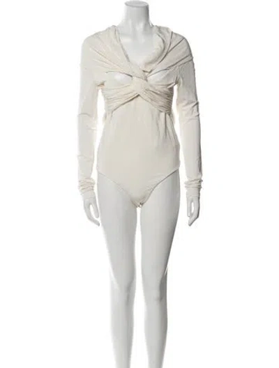 Pre-owned Khaite Square Neckline Long Sleeve Bodysuit In Neutral