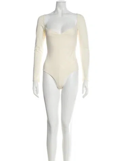 Pre-owned Khaite Square Neckline Long Sleeve Bodysuit In Neutral