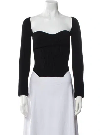Pre-owned Khaite Square Neckline Long Sleeve Crop Top In Black