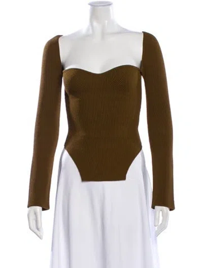 Pre-owned Khaite Square Neckline Long Sleeve Top In Brown