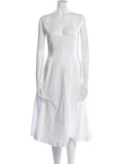 Pre-owned Khaite Square Neckline Midi Length Dress In White