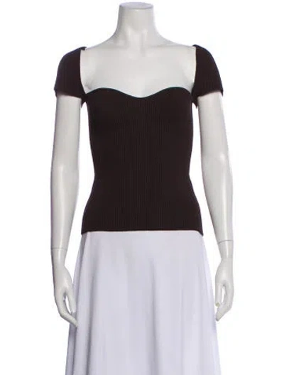 Pre-owned Khaite Square Neckline Short Sleeve Top In Black
