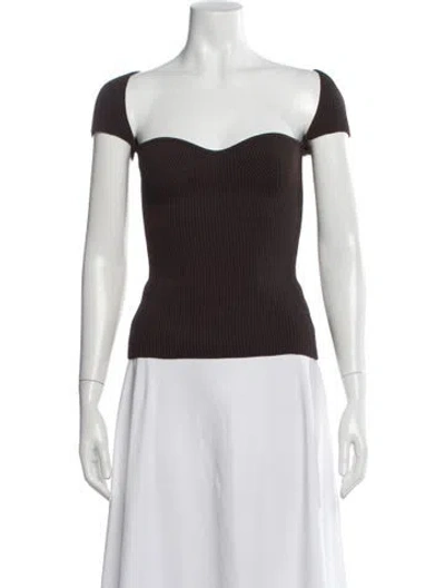 Pre-owned Khaite Square Neckline Short Sleeve Top In Black