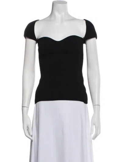 Pre-owned Khaite Square Neckline Short Sleeve Top In Black