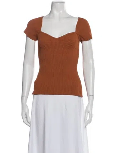 Pre-owned Khaite Square Neckline Short Sleeve Top In Brown
